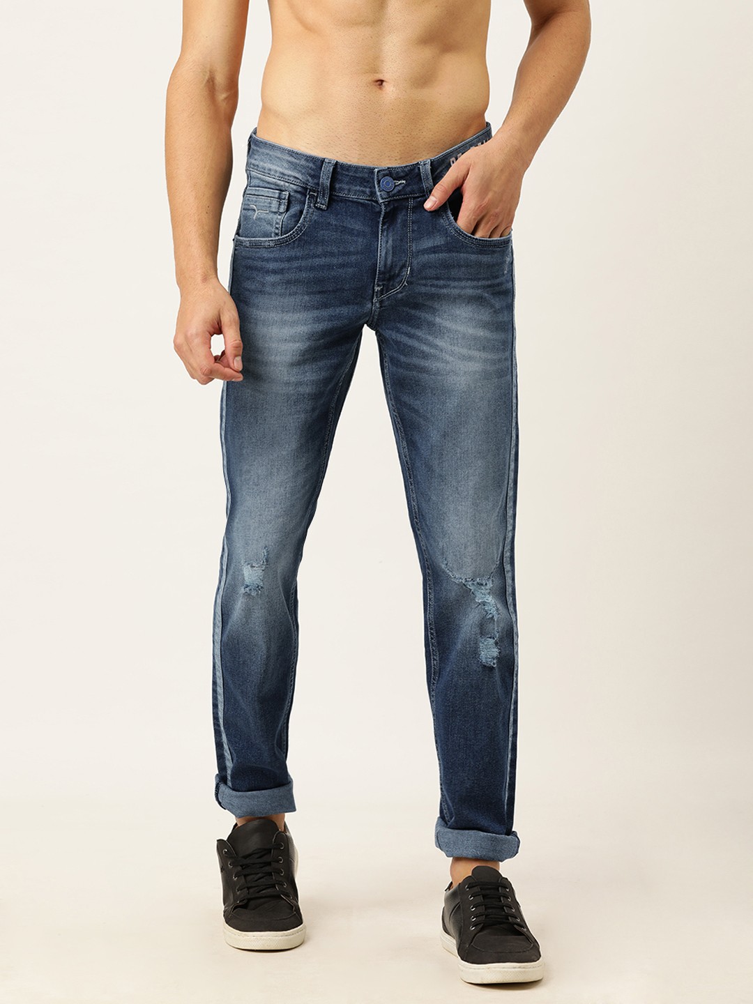 

Flying Machine Men Blue Skinny Fit Low-Rise Low Distress Stretchable Jeans