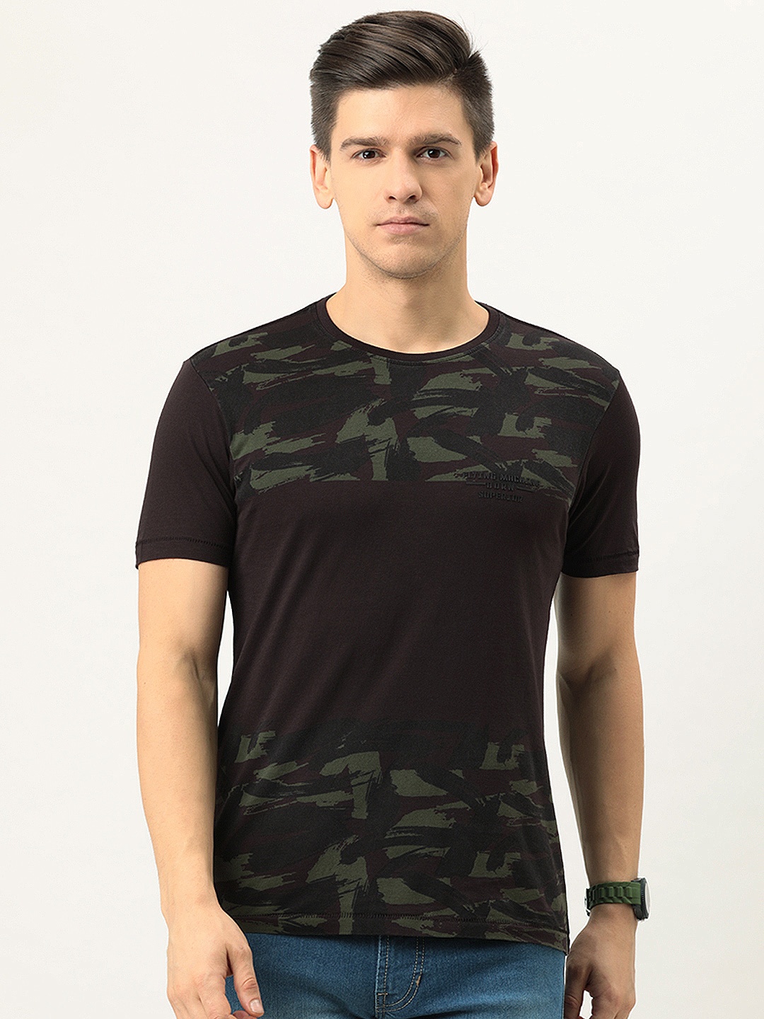 

Flying Machine Men Charcoal Printed Slim Fit Pure Cotton T-shirt