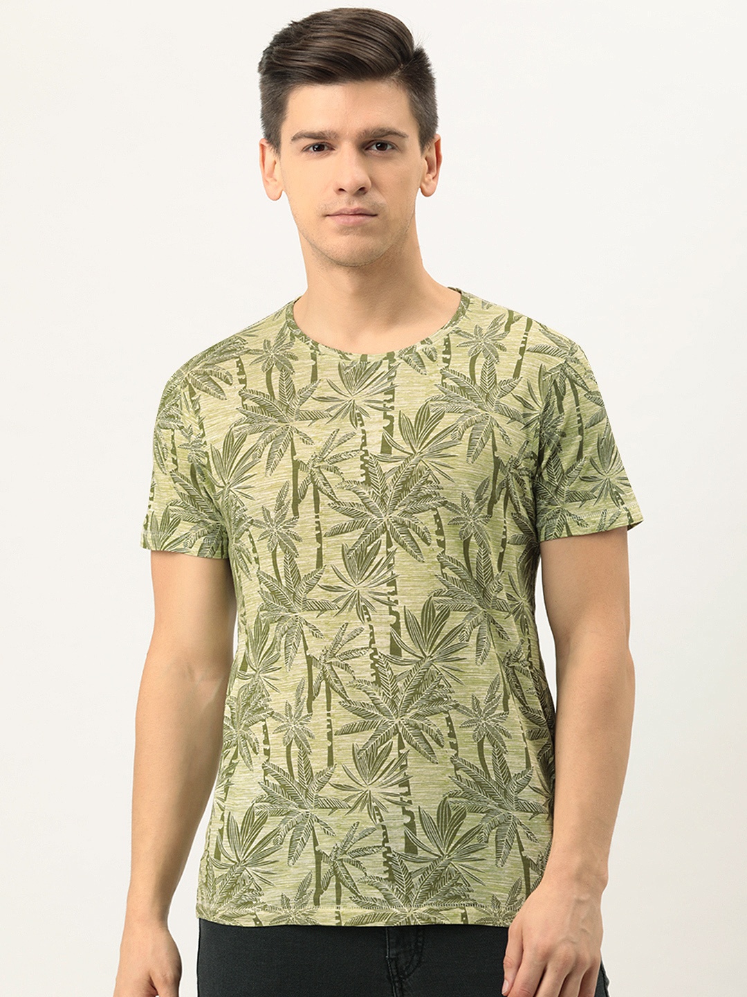 

Flying Machine Men Olive Pure Cotton Printed Slim Fit Pure Cotton T-shirt