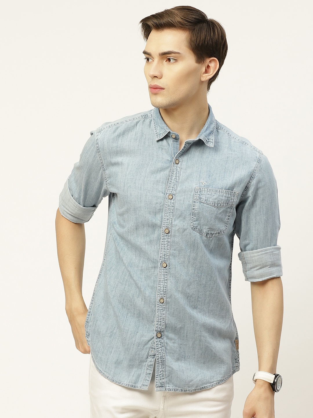 

Flying Machine Men Blue Regular Fit Denim Faded Casual Shirt