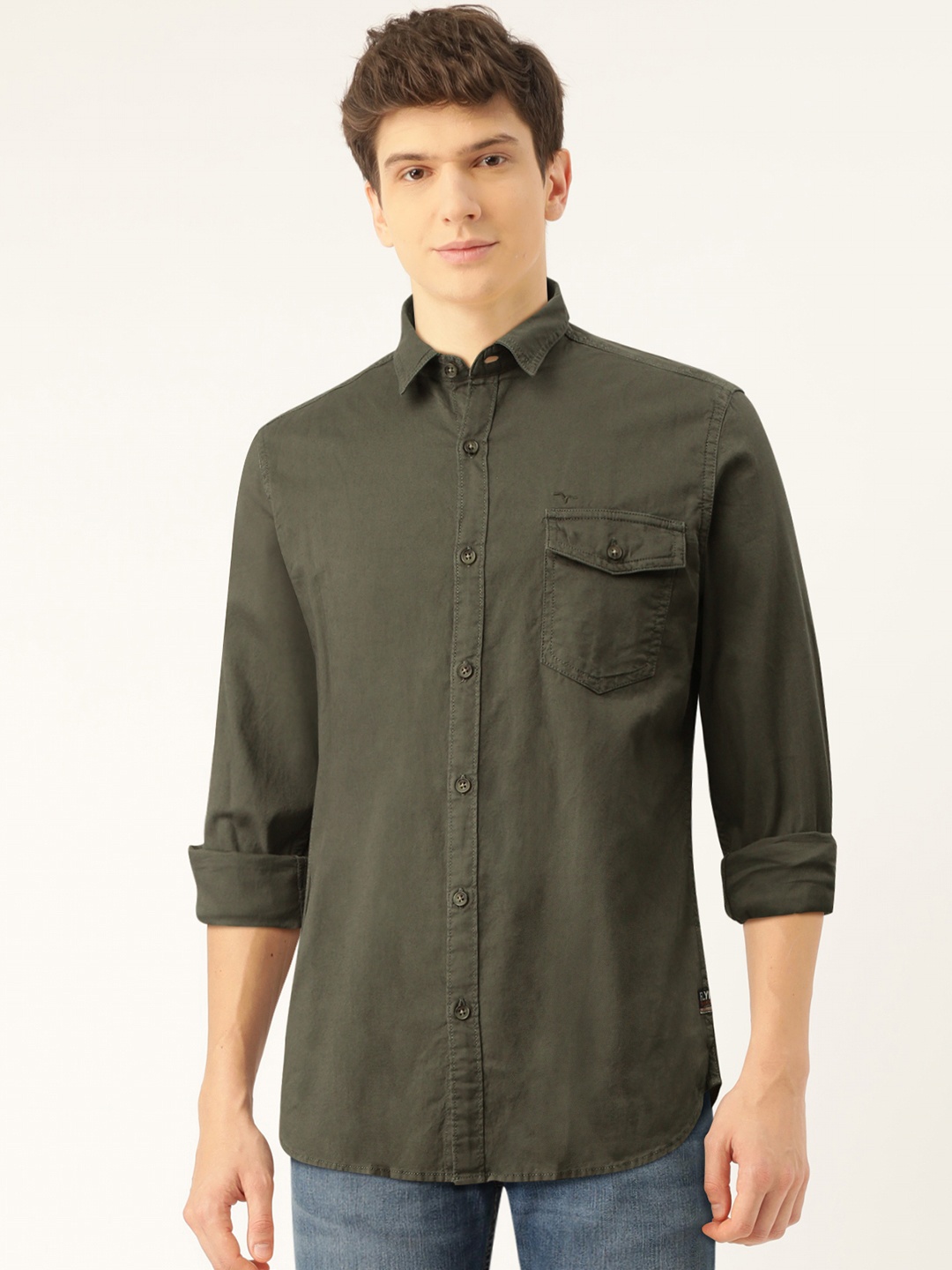 

Flying Machine Men Olive Green Slim Fit Solid Casual Shirt