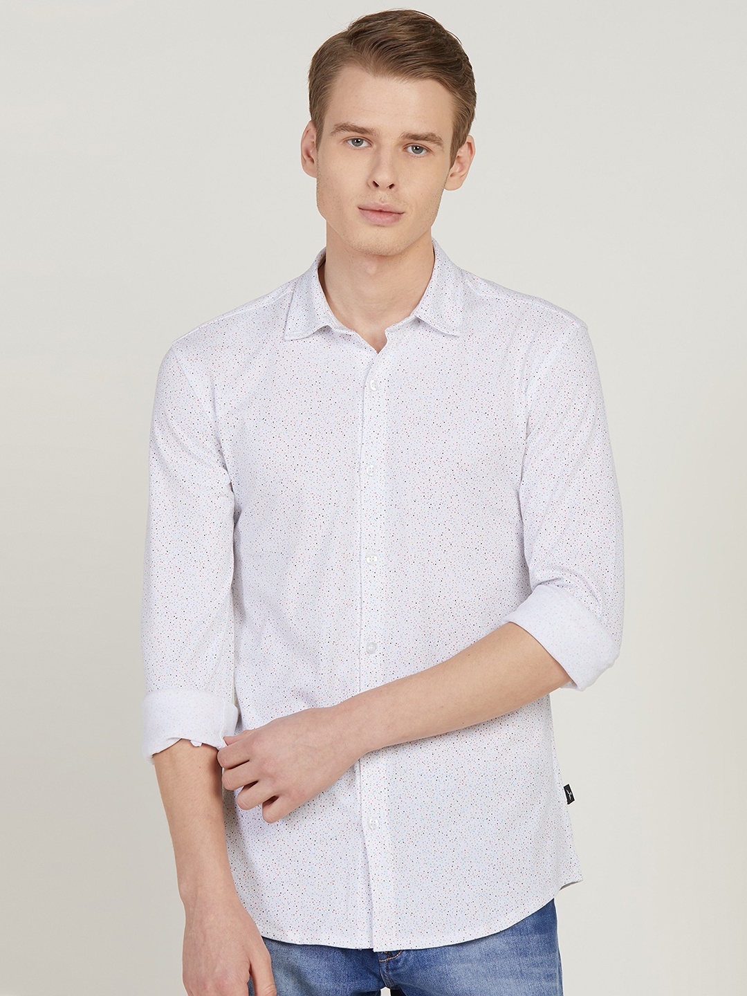 

Flying Machine Men White Slim Fit Printed Casual Shirt