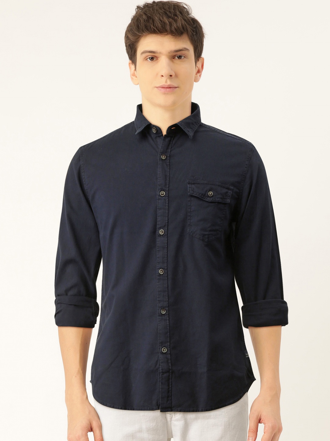 

Flying Machine Men Navy Blue Slim Fit Solid Casual Shirt