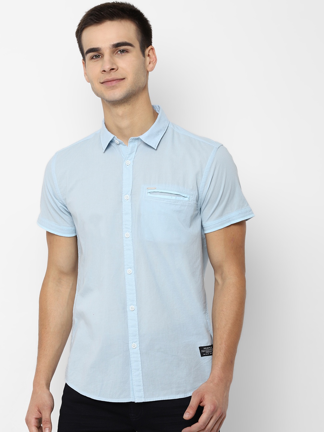 

People Men Blue Regular Fit Solid Casual Shirt