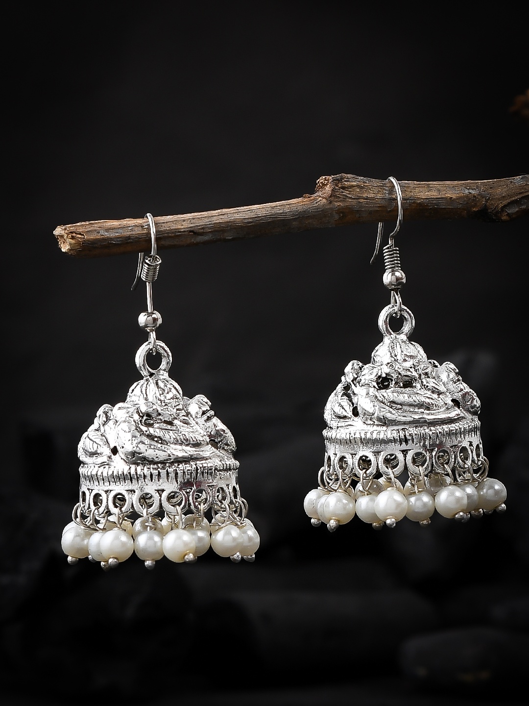 

Silvermerc Designs Silver-Toned Dome Shaped Jhumkas