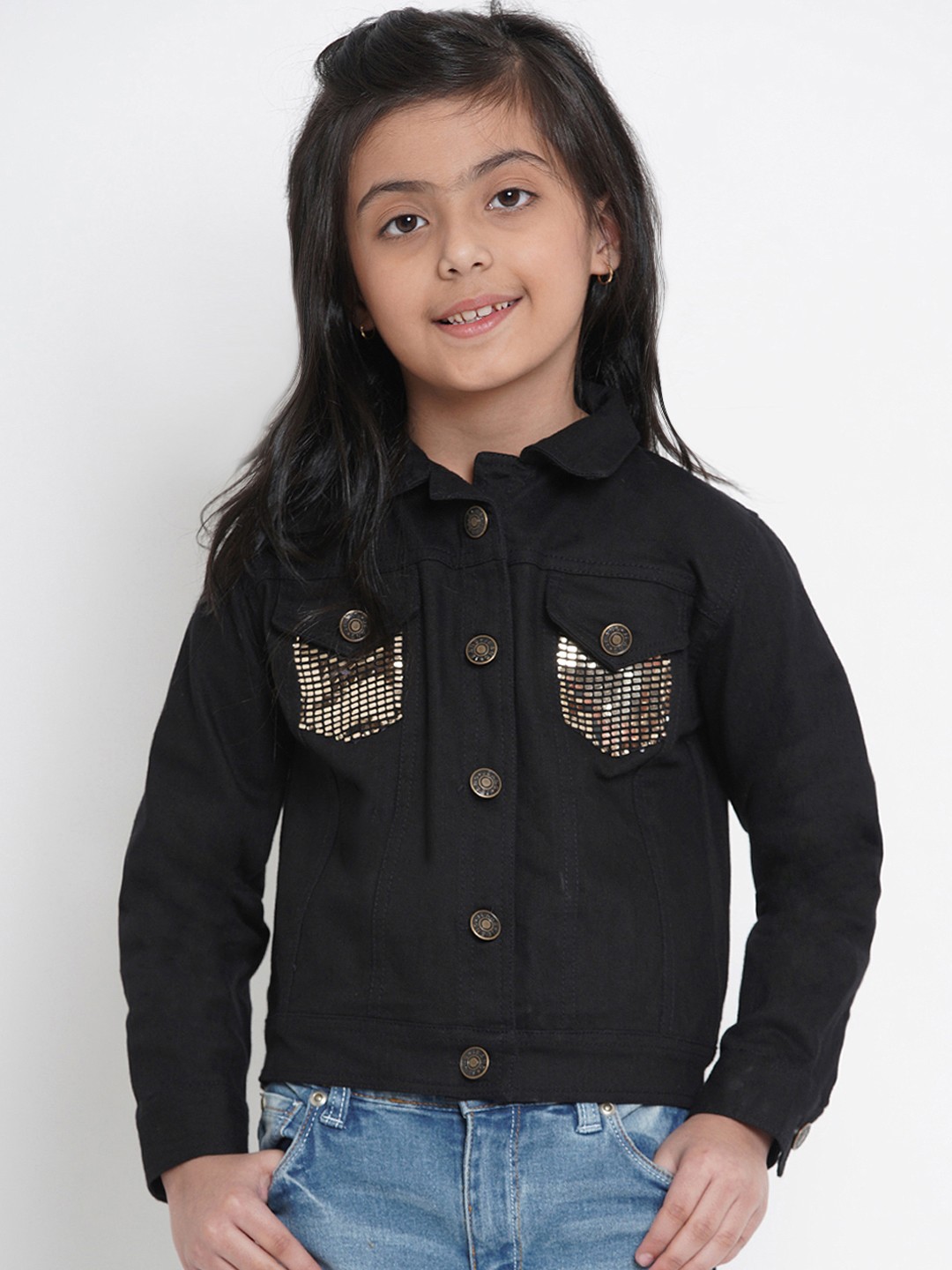 

Bitiya by Bhama Girls Black Solid Denim Jacket