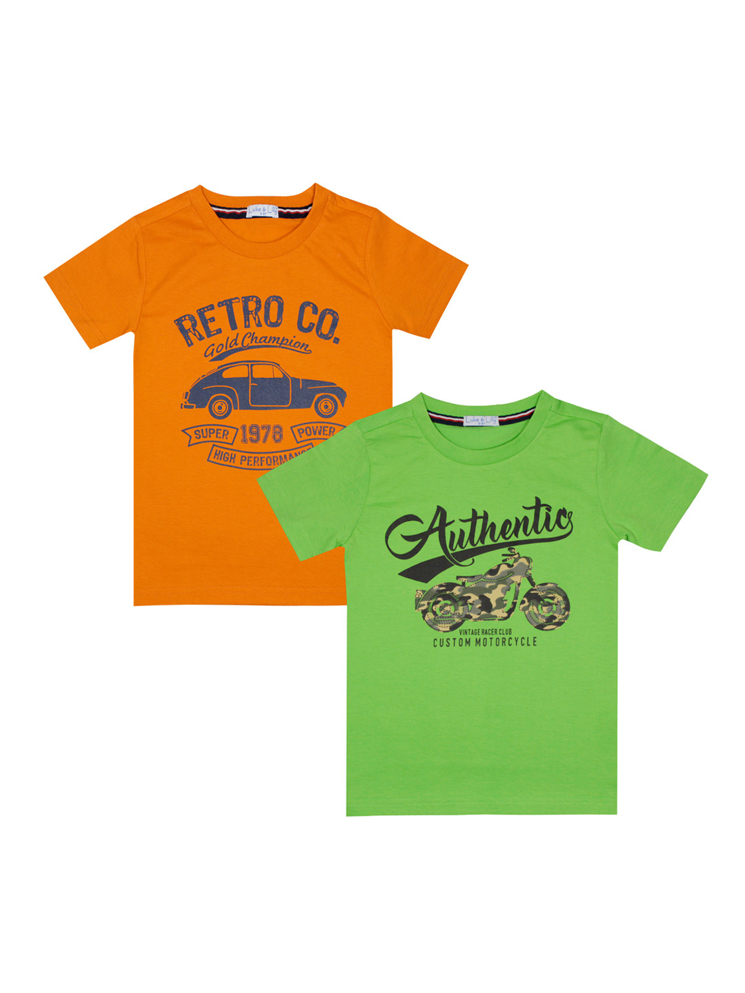 

Luke Lilly Boys Set of 2 Printed Round Neck Pure Cotton T-shirts, Green