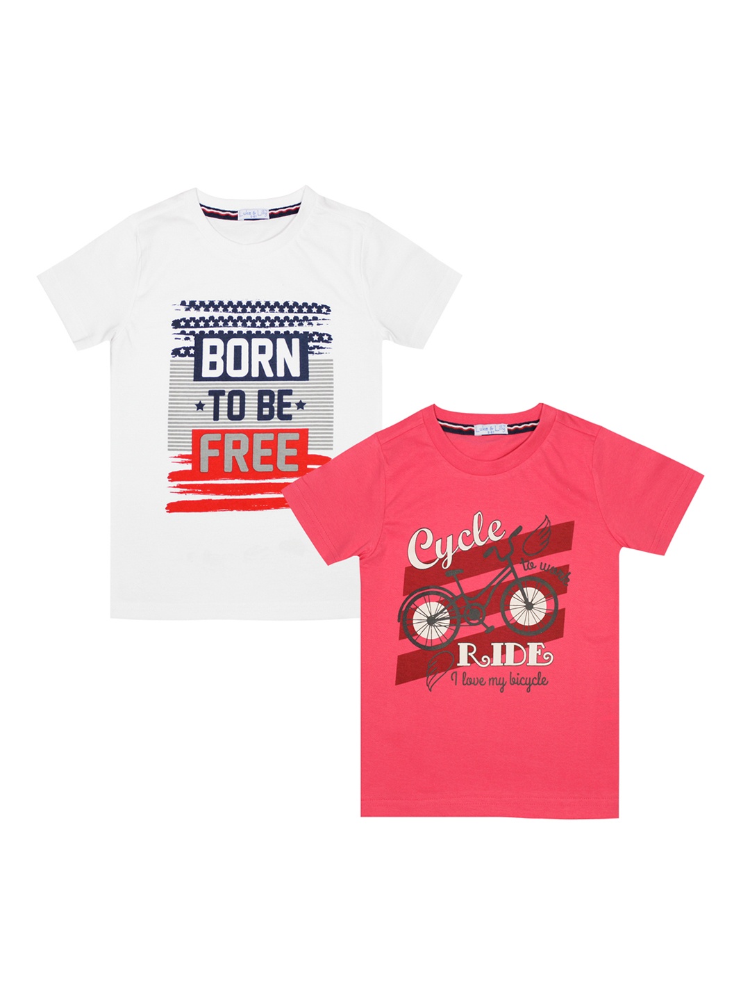 

Luke Lilly Boys Pack of 2 Printed Round Neck Pure Cotton T-shirt, Multi
