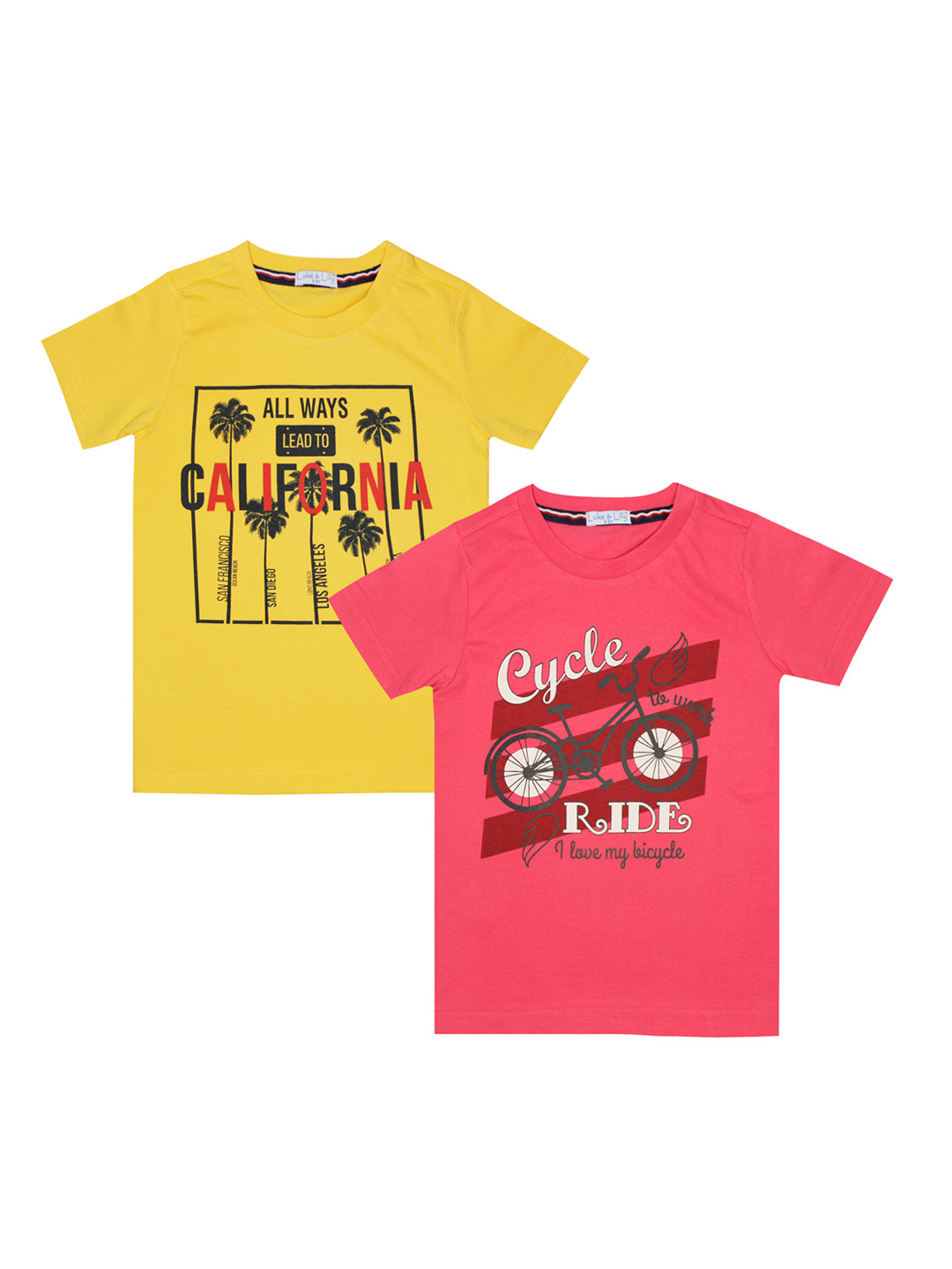 

Luke Lilly Boys Pack of 2 Printed Round Neck Pure Cotton T-shirt, Multi