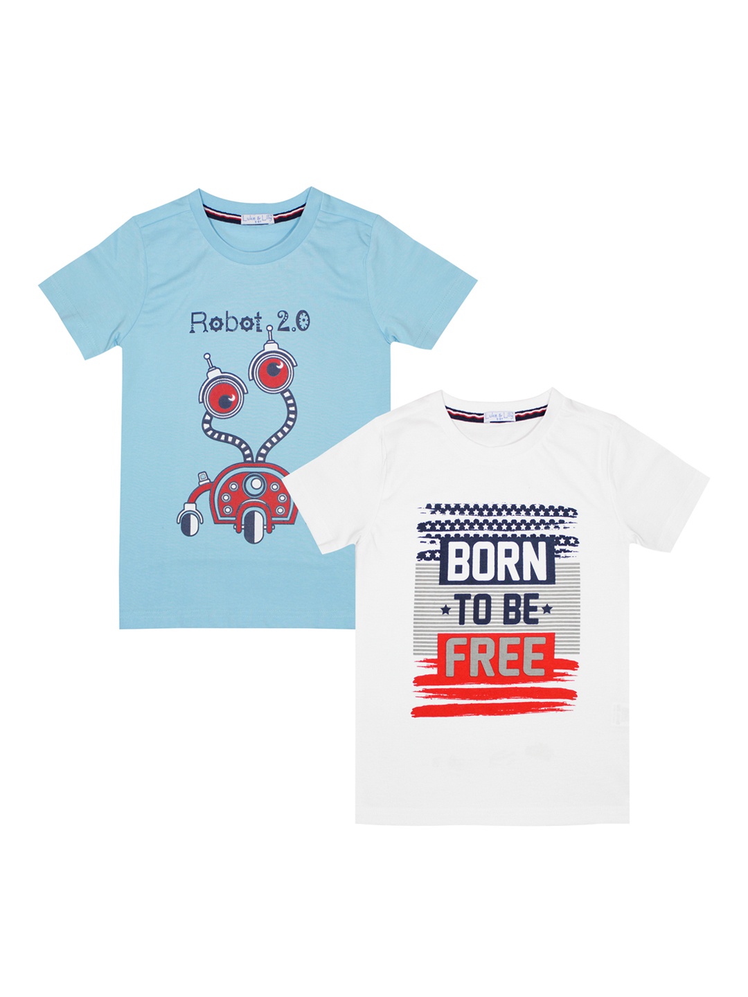 

Luke Lilly Boys Pack of 2 Printed Round Neck Pure Cotton T-shirt, Multi
