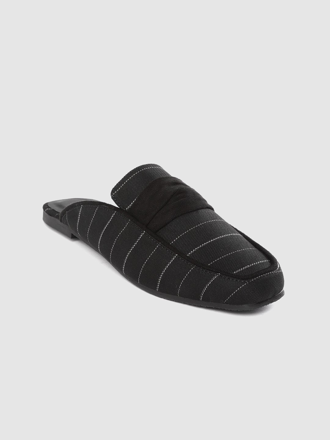 

her by invictus Women Black & Off-White Self-Striped Mules