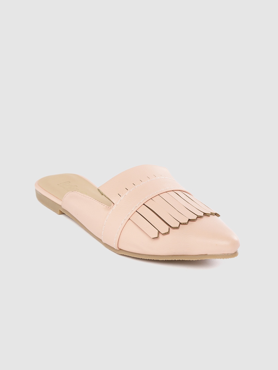 

her by invictus Women Peach-Coloured Solid Mules with Fringes