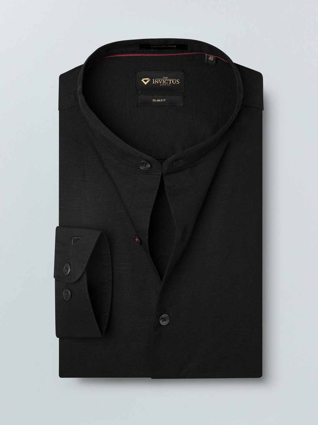 

INVICTUS Men Black Slim Fit Solid Cotton-Linen Formal Shirt