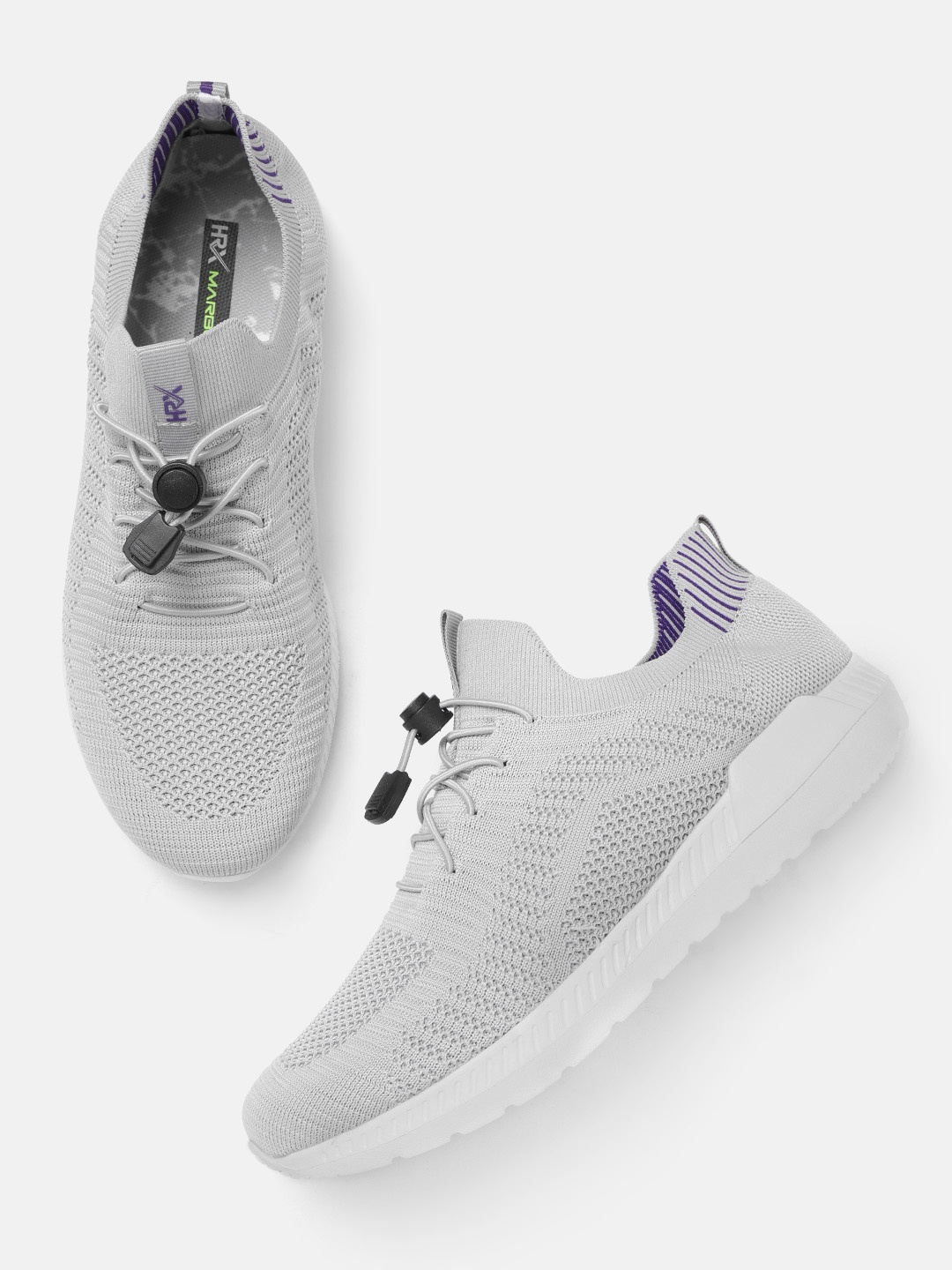 

HRX by Hrithik Roshan Women Grey Woven Design Marble Knit Running Shoes