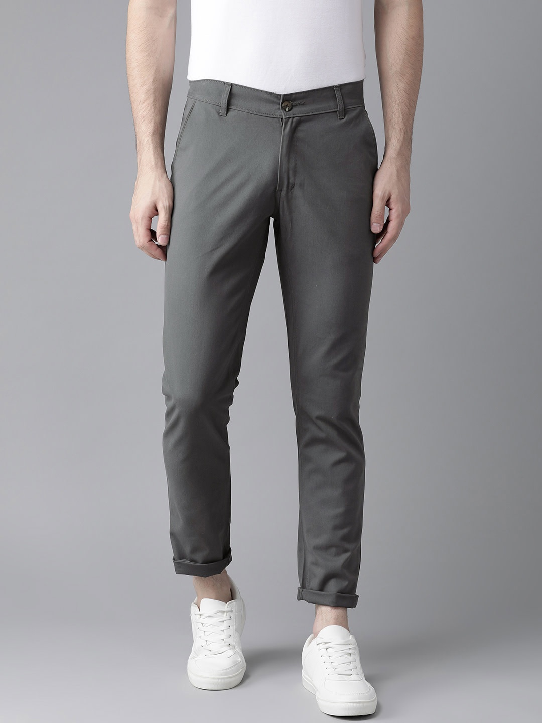 

Hubberholme Men Charcoal Grey Slim Fit Solid Regular Trousers