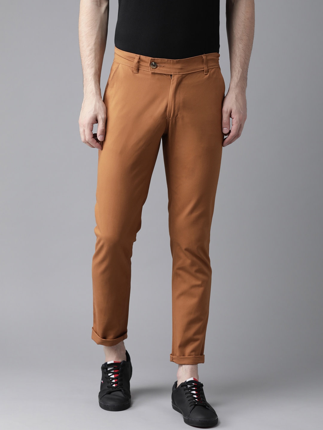 

Hubberholme Men Rust Brown Slim Fit Solid Regular Trousers