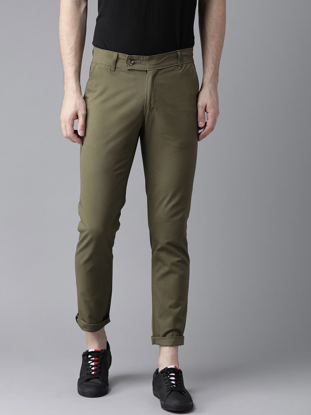 

Hubberholme Men Olive Green Slim Fit Solid Regular Trousers