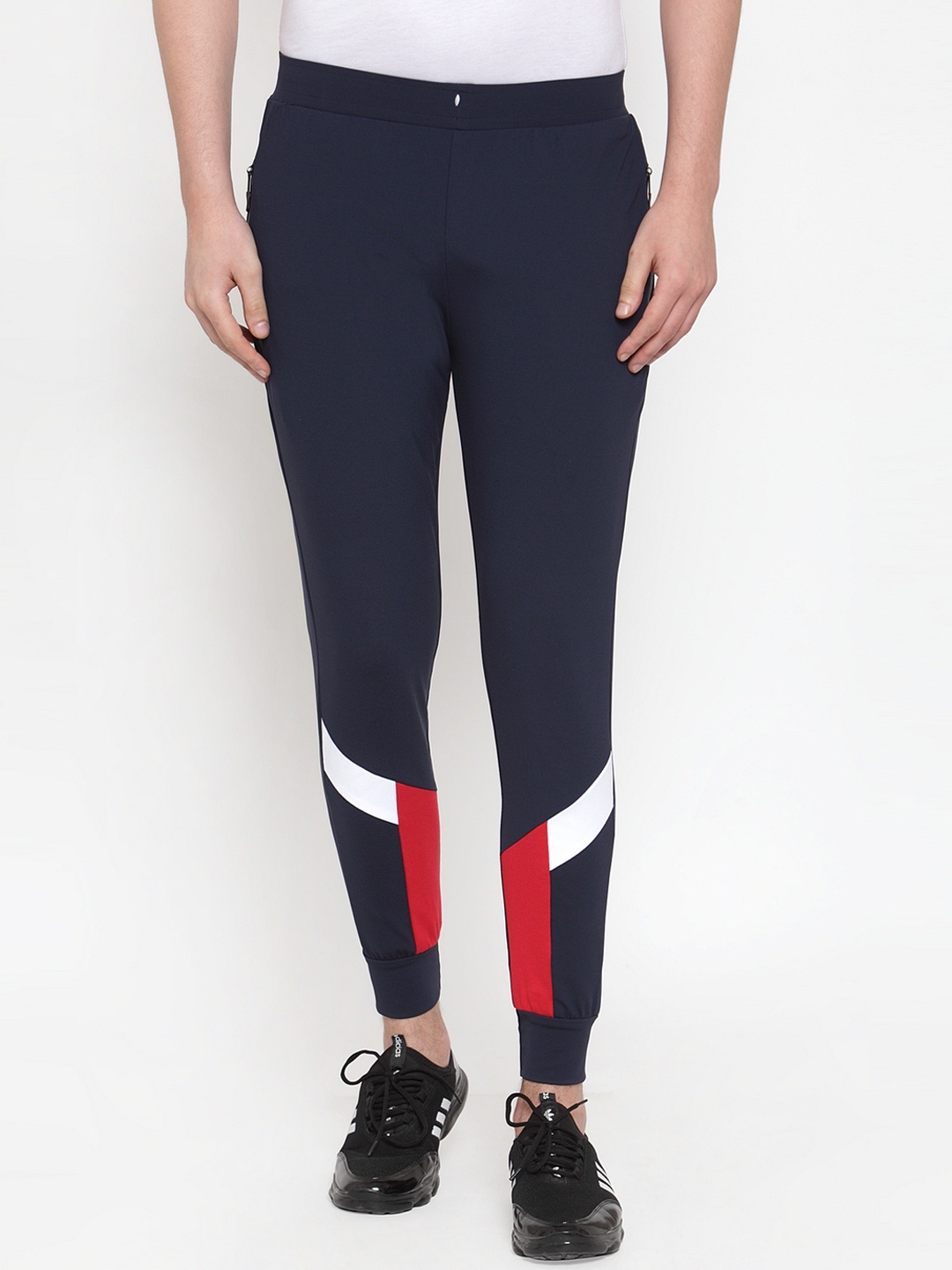 

Boston Club Men Navy Blue & Red Colourblocked Joggers