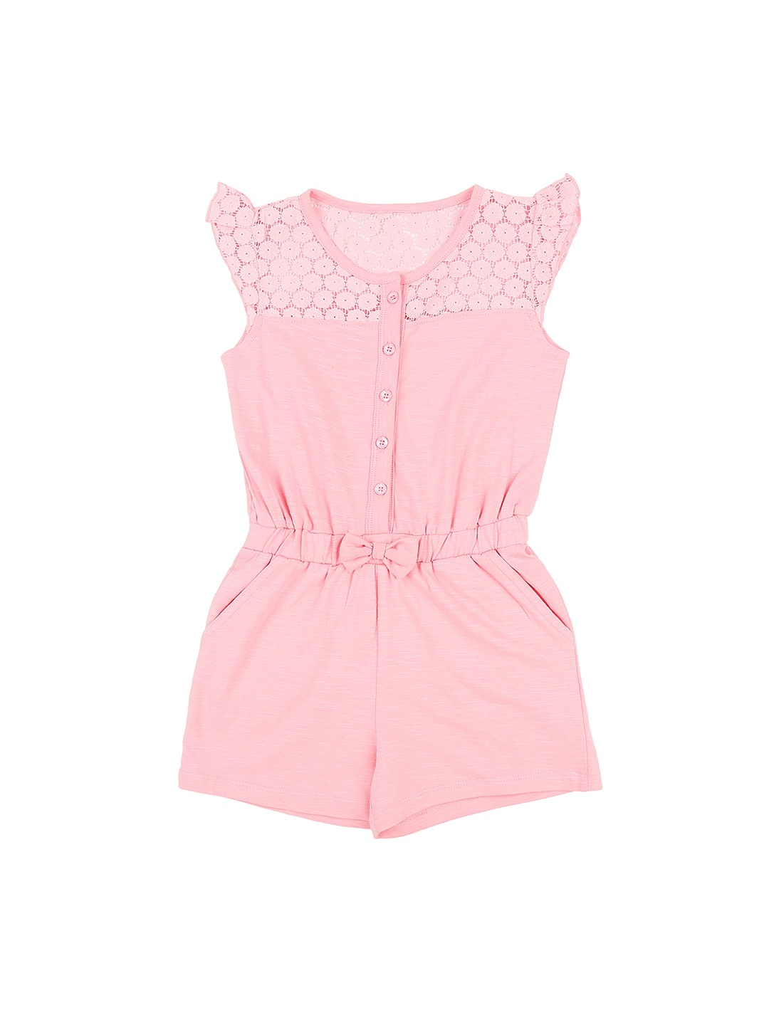 

Pantaloons Junior Girls Pink Lace Detail Playsuit