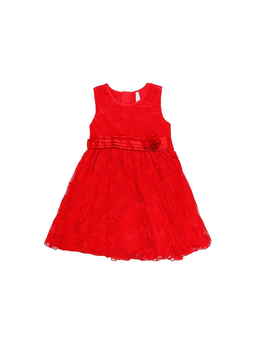 

Pantaloons Junior Girls Red Self Design Fit and Flare Dress