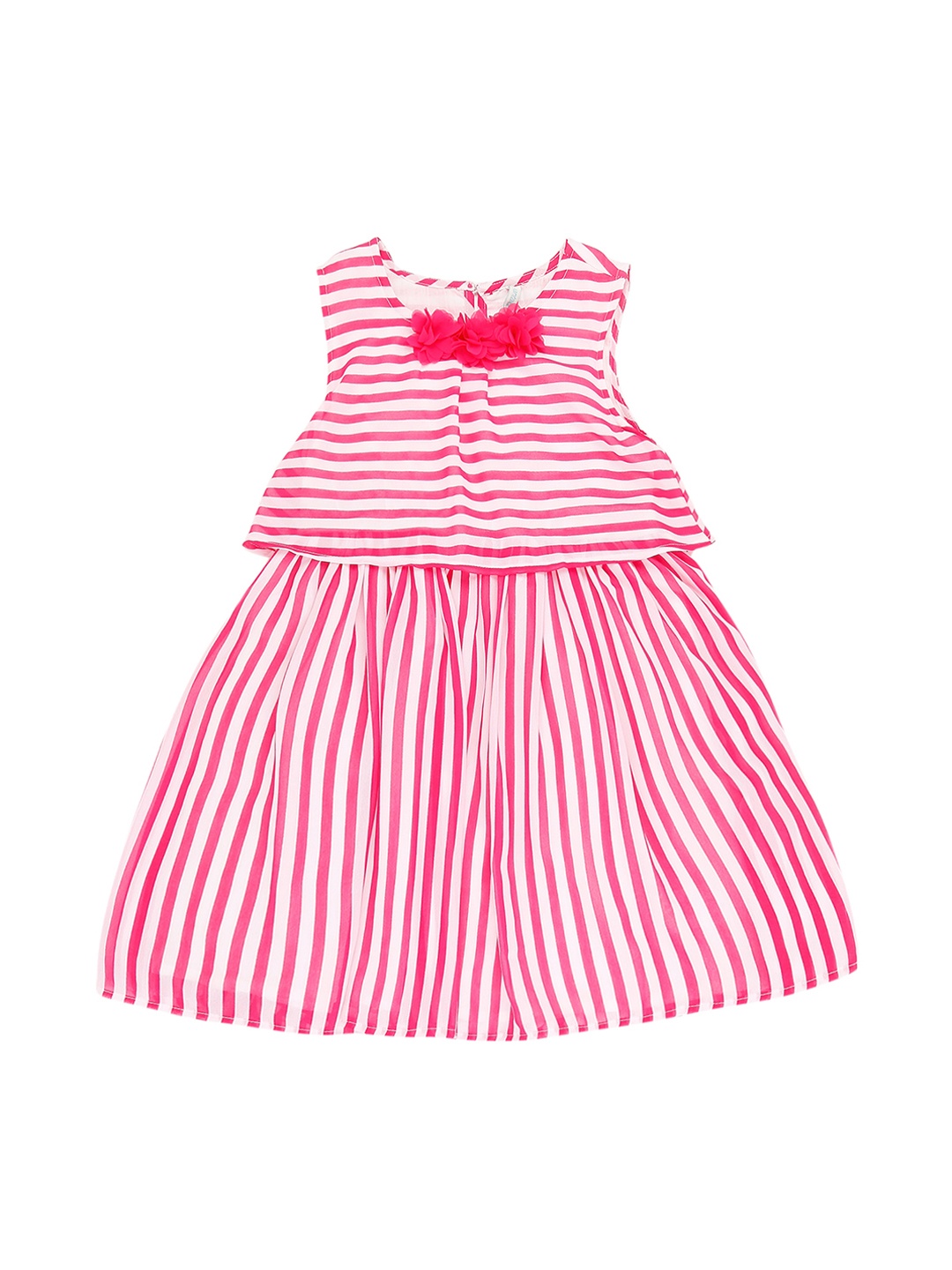 

Pantaloons Junior Girls Pink & White Striped Fit and Flare Dress