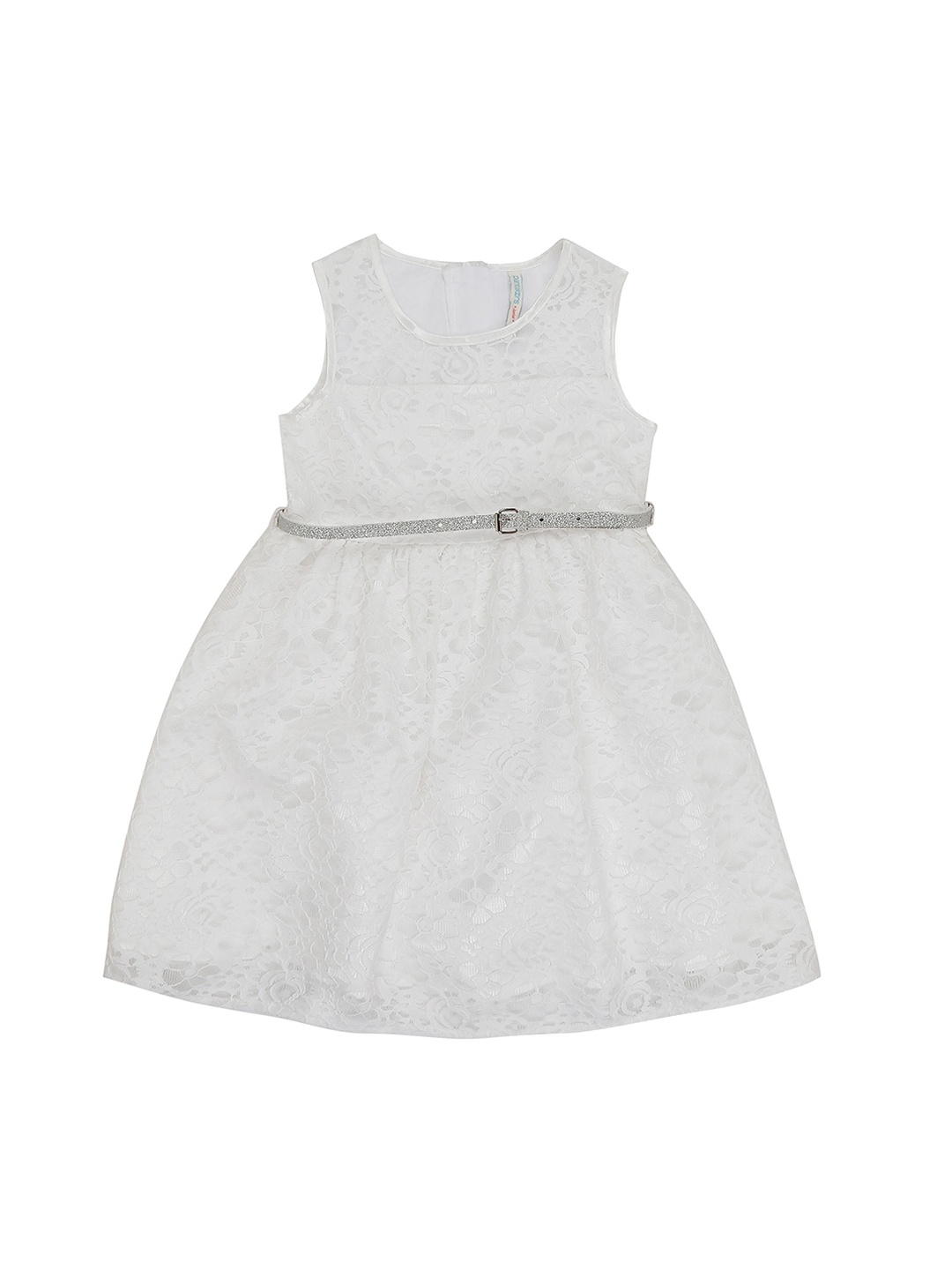 

Pantaloons Junior Girls White Self Design Fit and Flare Dress