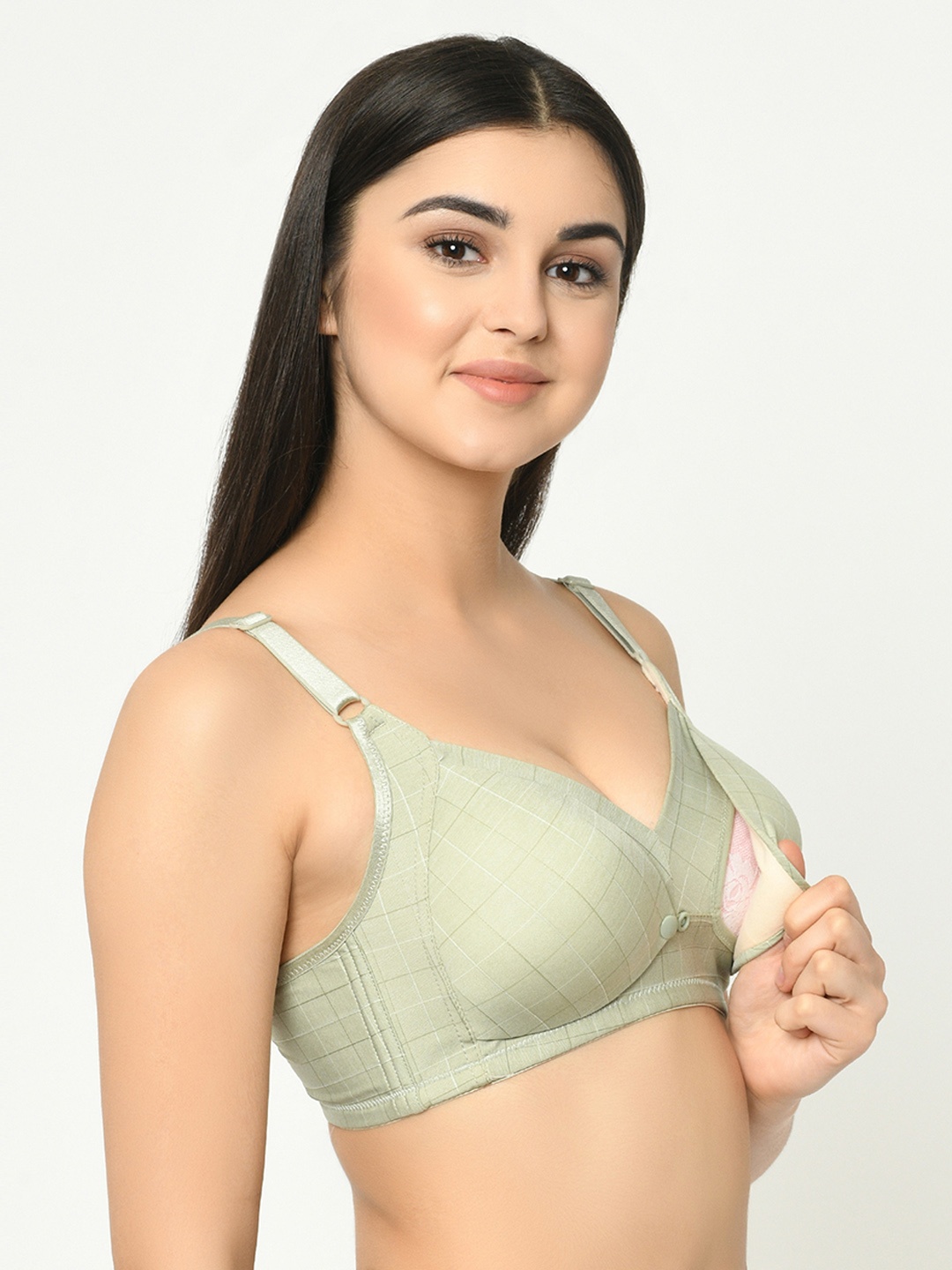 

MAMMA PRESTO Olive Green Solid Non-Wired Lightly Padded Maternity Nursing Bra MPF-10