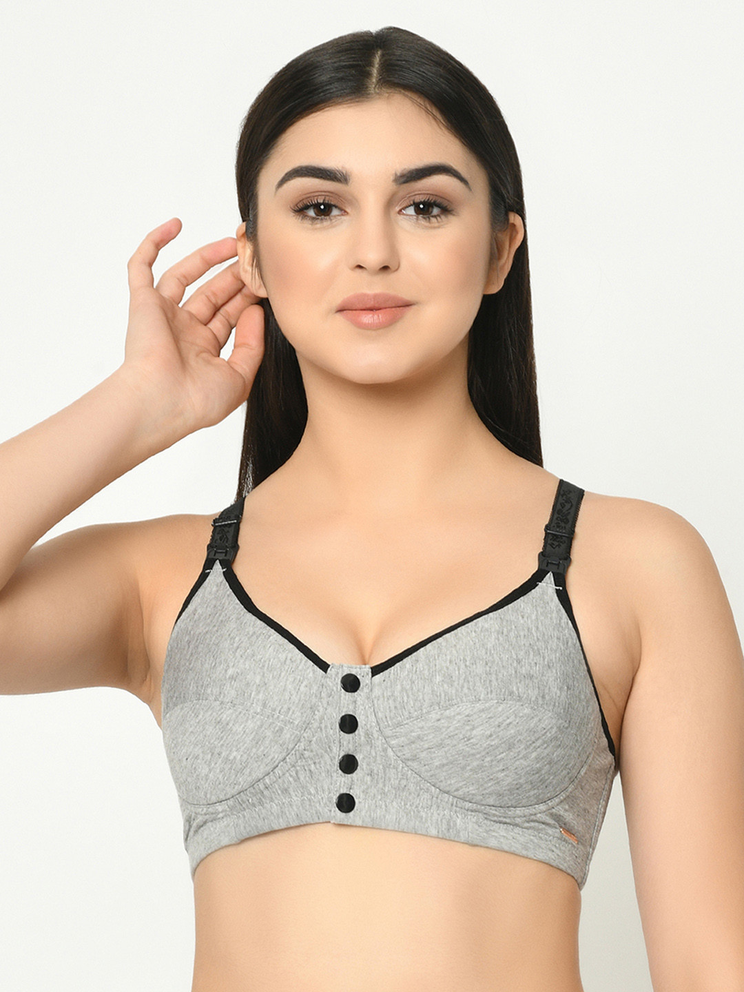 

MAMMA PRESTO Grey Solid Antimicrobial Non Padded Maternity Nursing Bra MPF-13