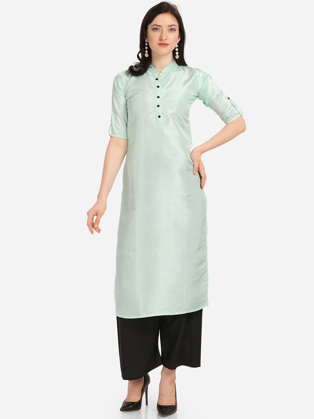 

Silk Bazar Women Green & Black Solid Kurta with Palazzos