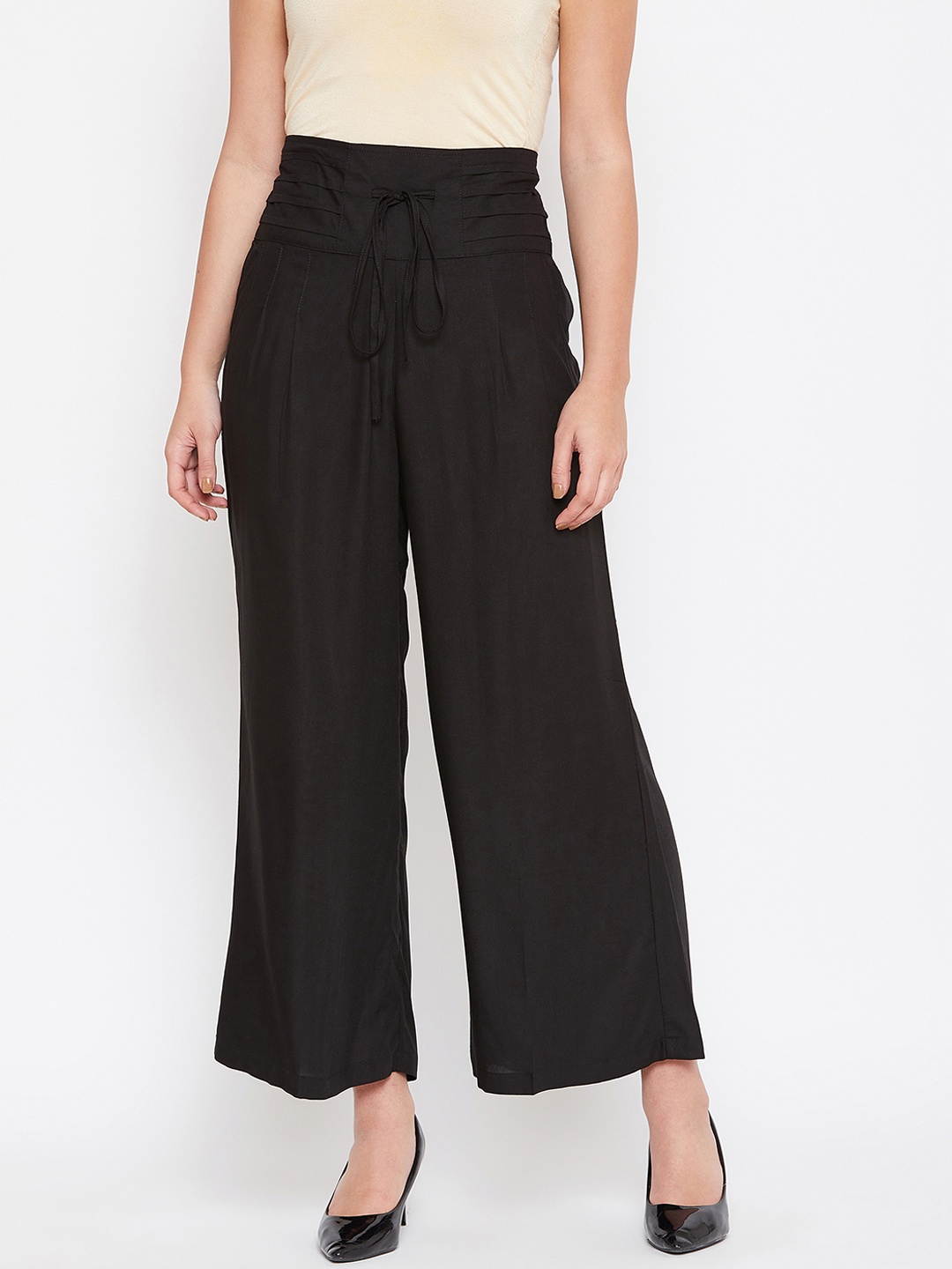 

TULIP 21 Women Solid Pintex Straight Palazzo, Black