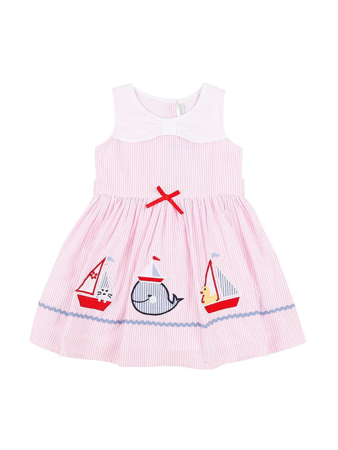 

Pantaloons Baby Girls Pink & White Striped Fit and Flare Dress
