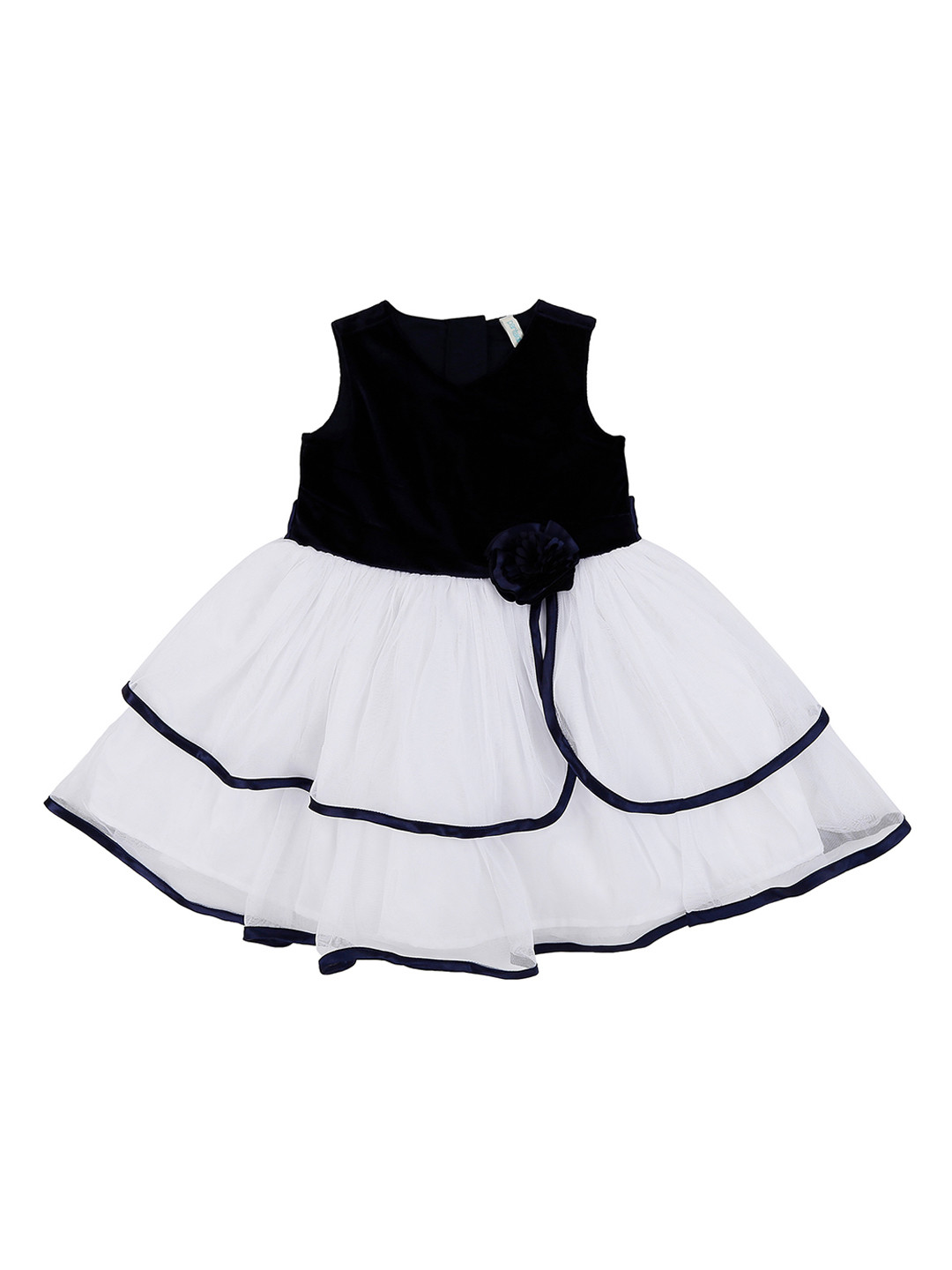 

Pantaloons Baby Girls White & Navy Blue Colourblocked Fit and Flare Dress