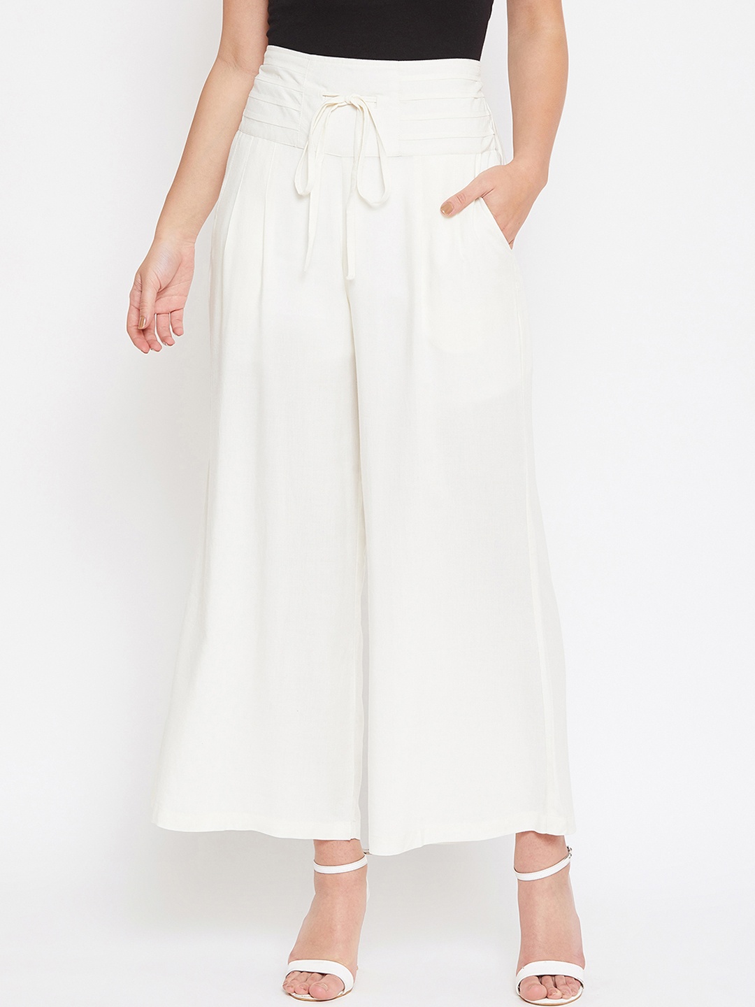 

TULIP 21 Women Off-White Solid Flared Palazzos