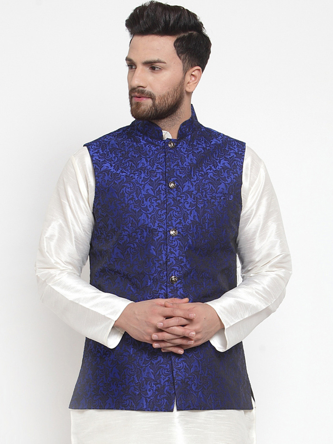 

Jompers Men Blue Woven Design Nehru Jacket