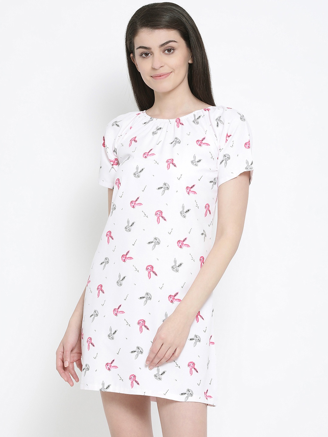 

Kanvin Women White & Pink Printed Sleep Shirt MJKSS20209A
