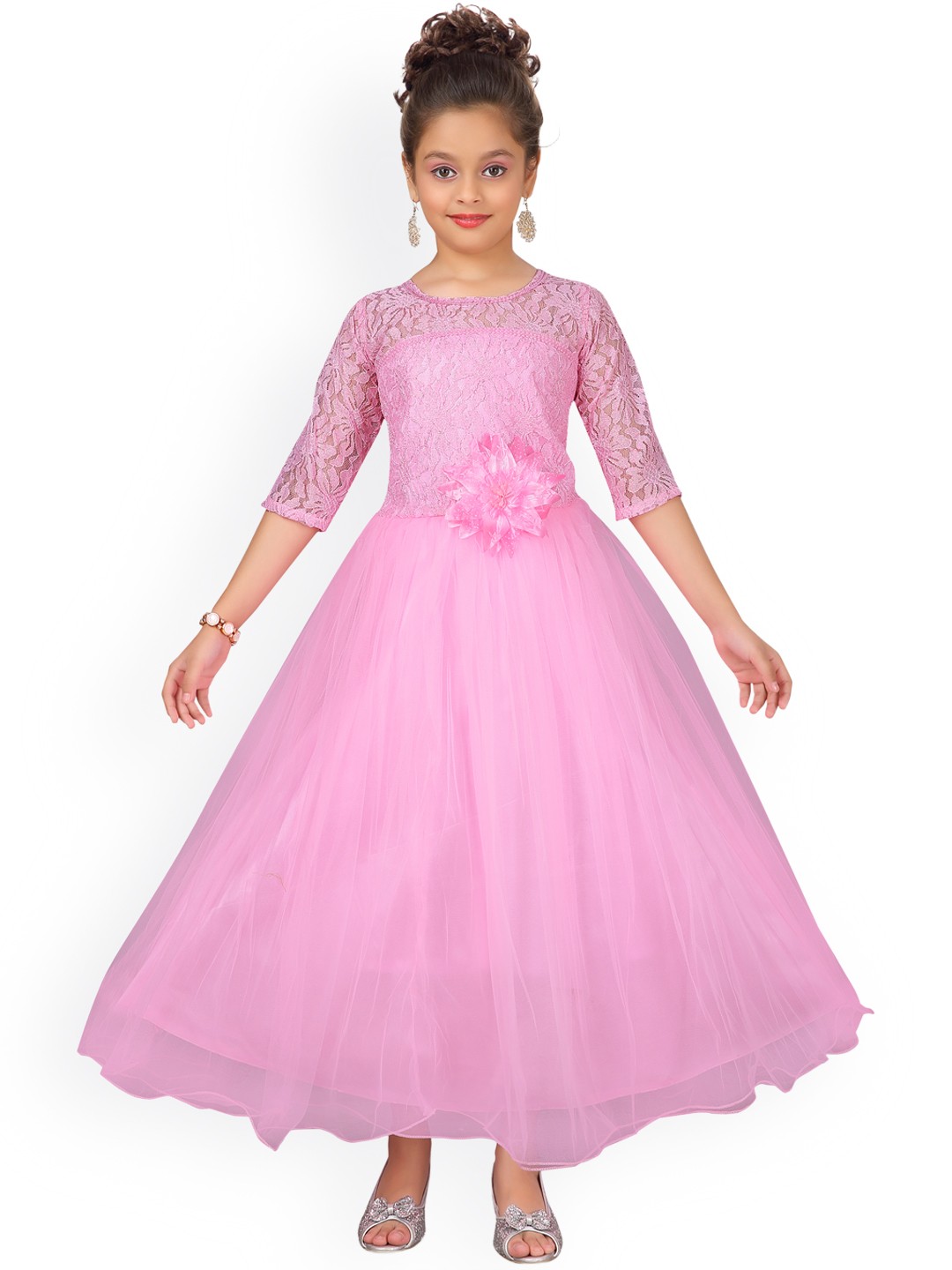 

Aarika Girls Pink Self Design Maxi Dress