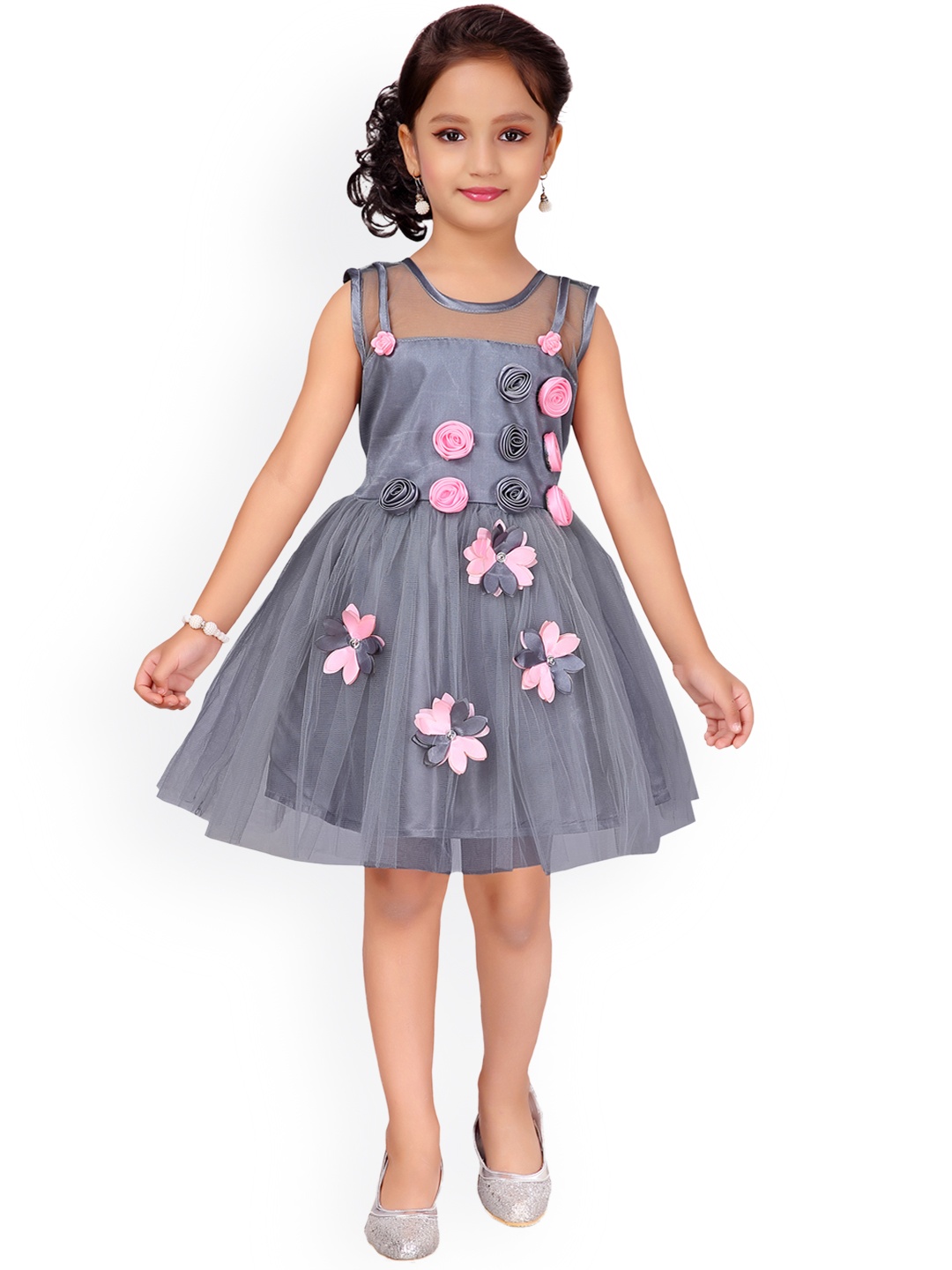 

Aarika Girls Grey Solid Fit and Flare Dress