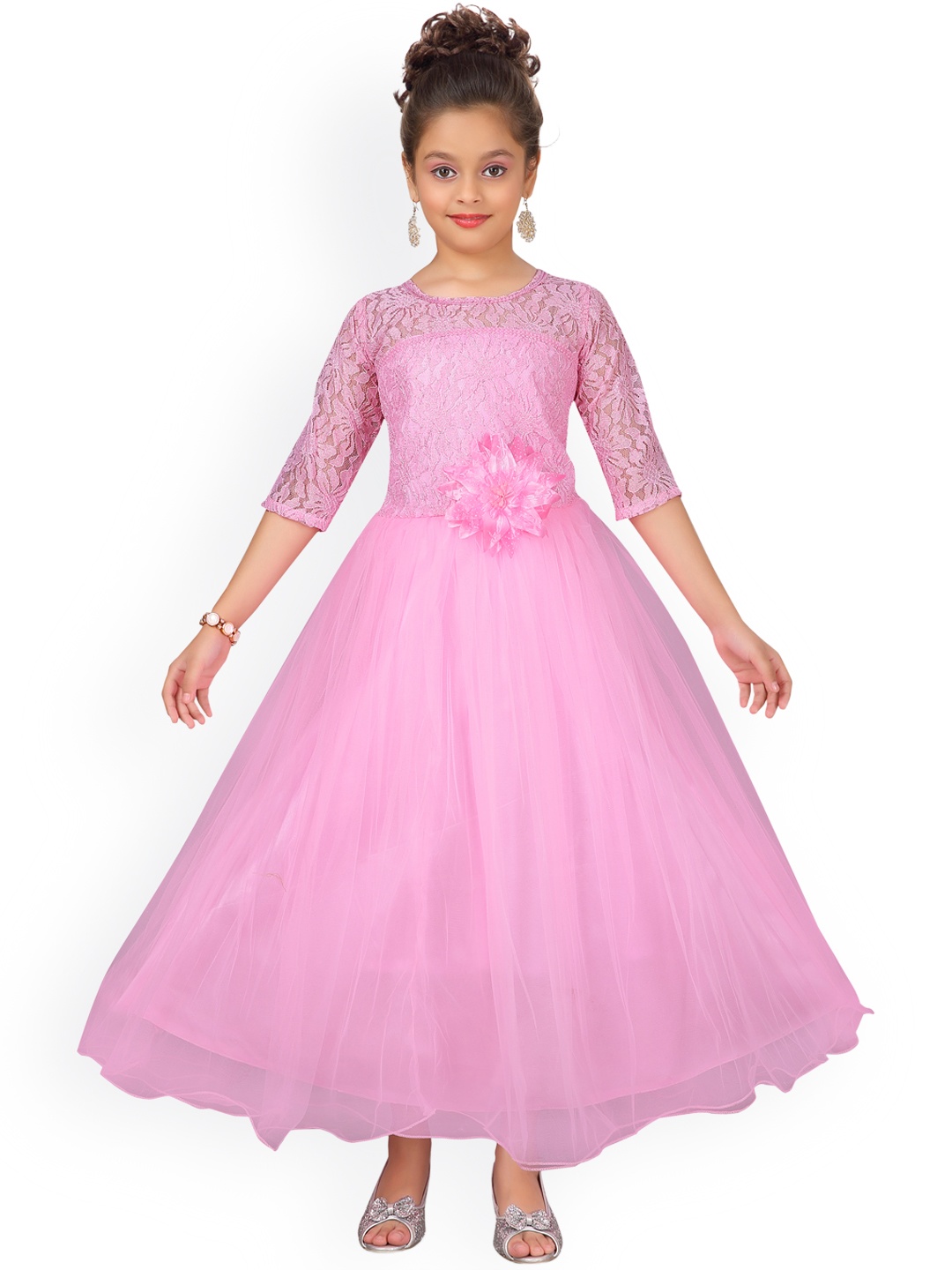 

Aarika Girls Pink Self Design Maxi Dress