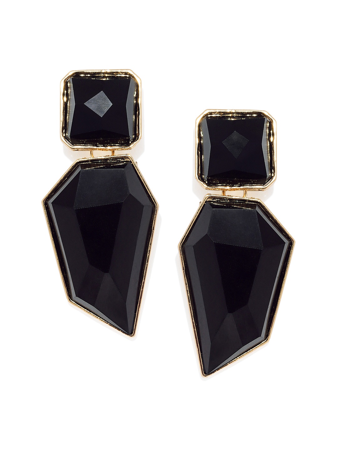 

OOMPH Black & Gold-Toned Geometric Handcrafted Drop Earrings