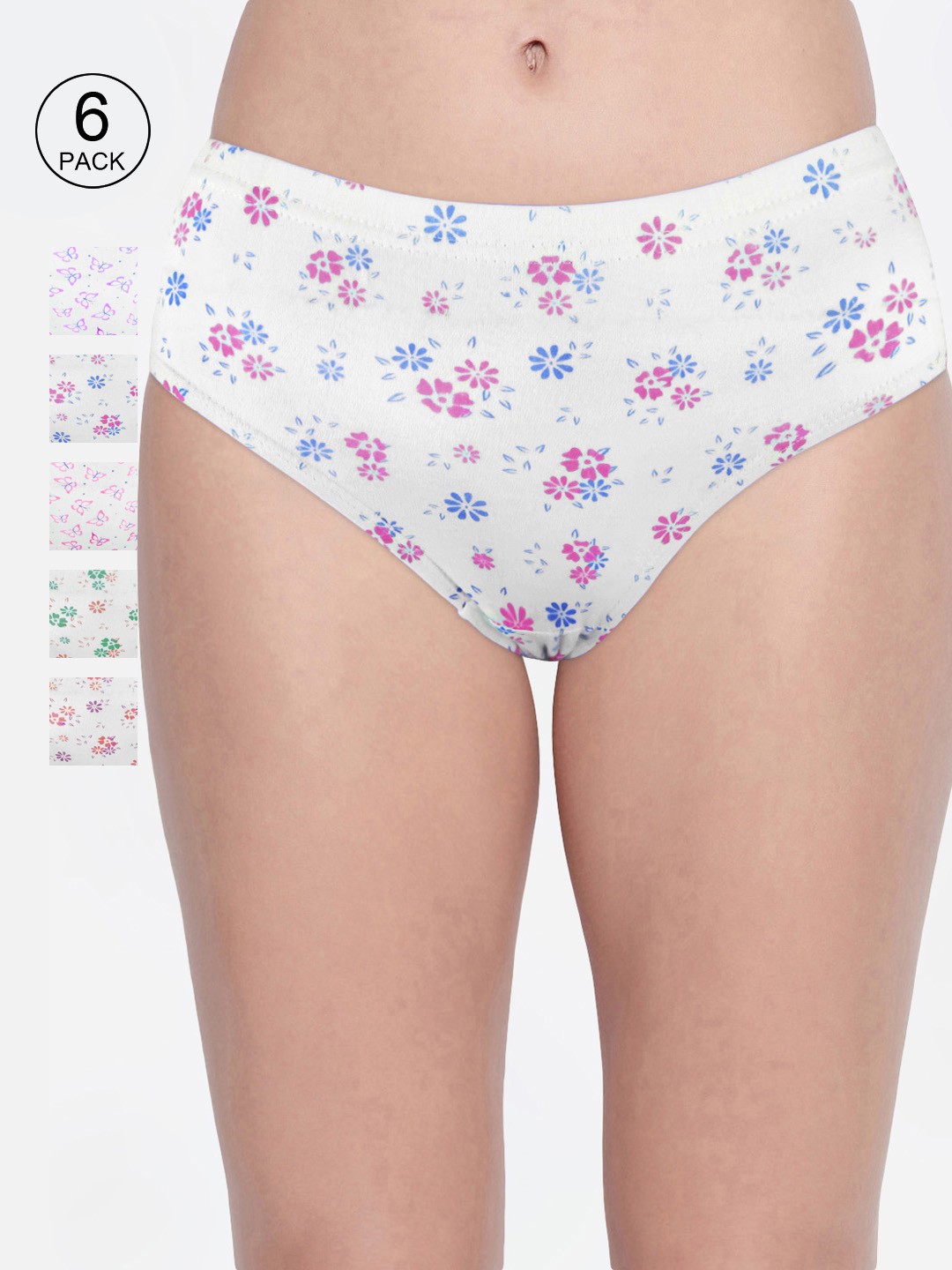 

Bodycare Women Pack of 6 Assorted Floral Printed Hipster Briefs 3500D