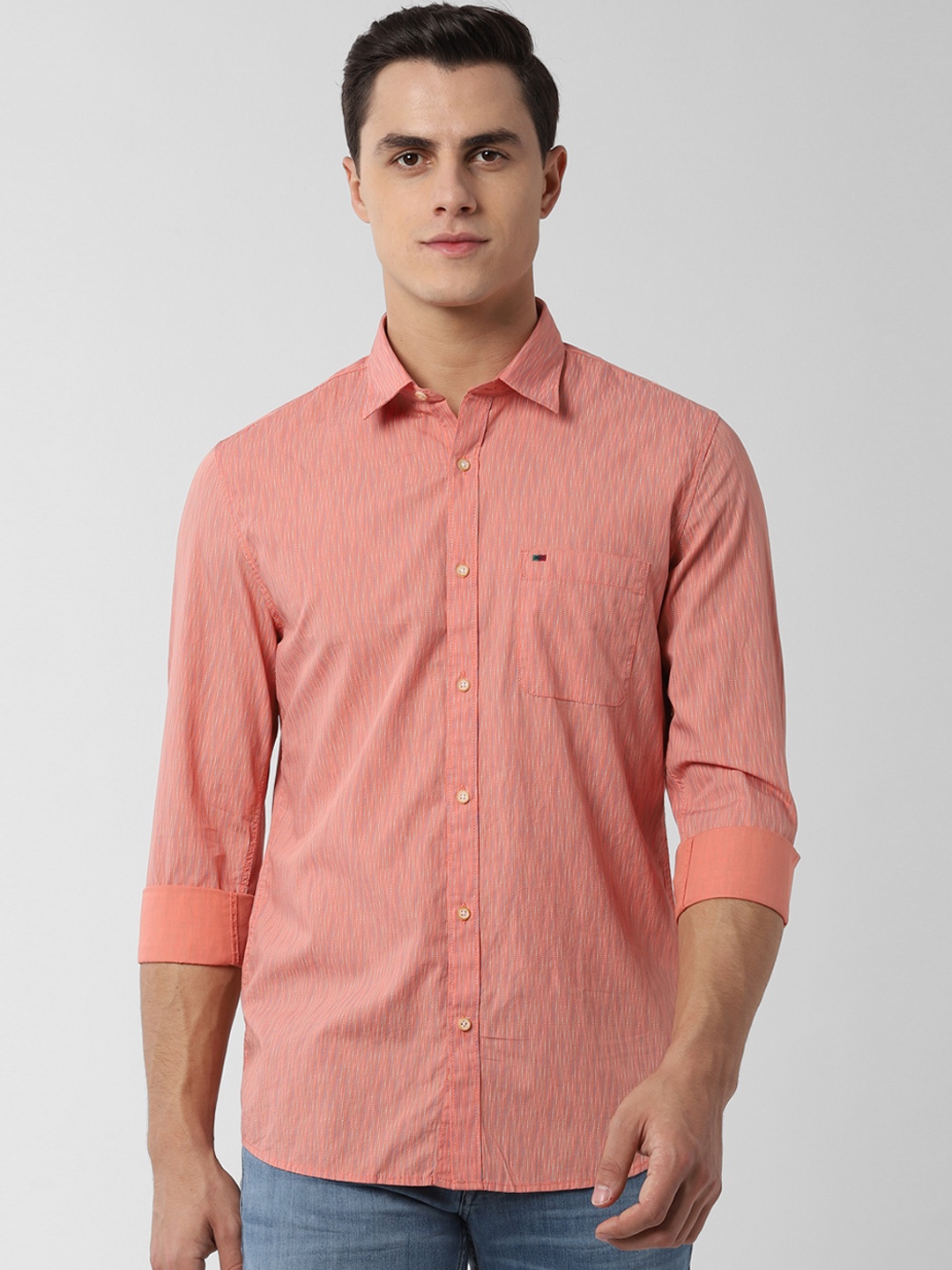 

Peter England Casuals Men Orange Slim Fit Printed Casual Shirt