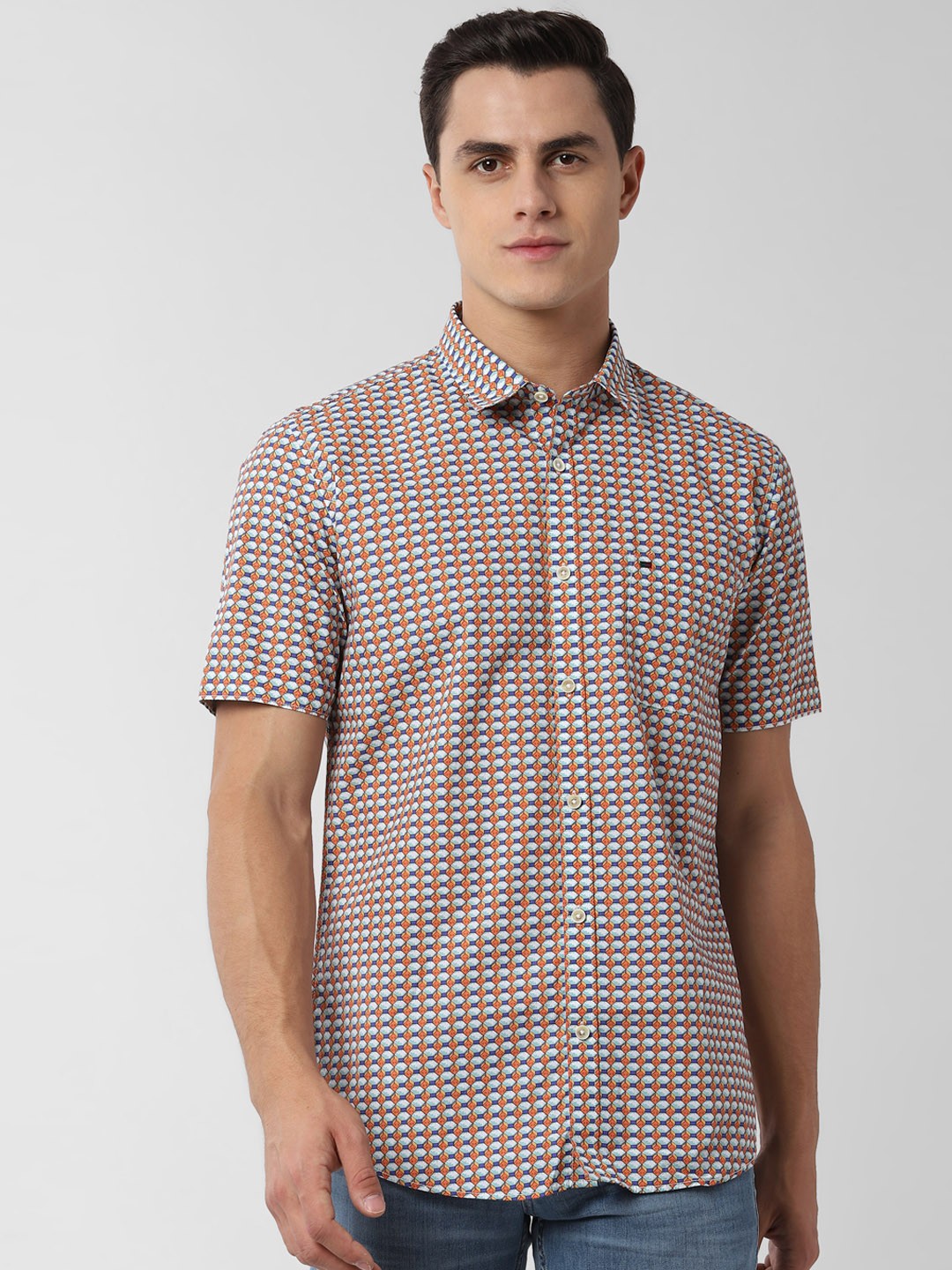 

Peter England Casuals Men Orange & White Slim Fit Printed Casual Shirt