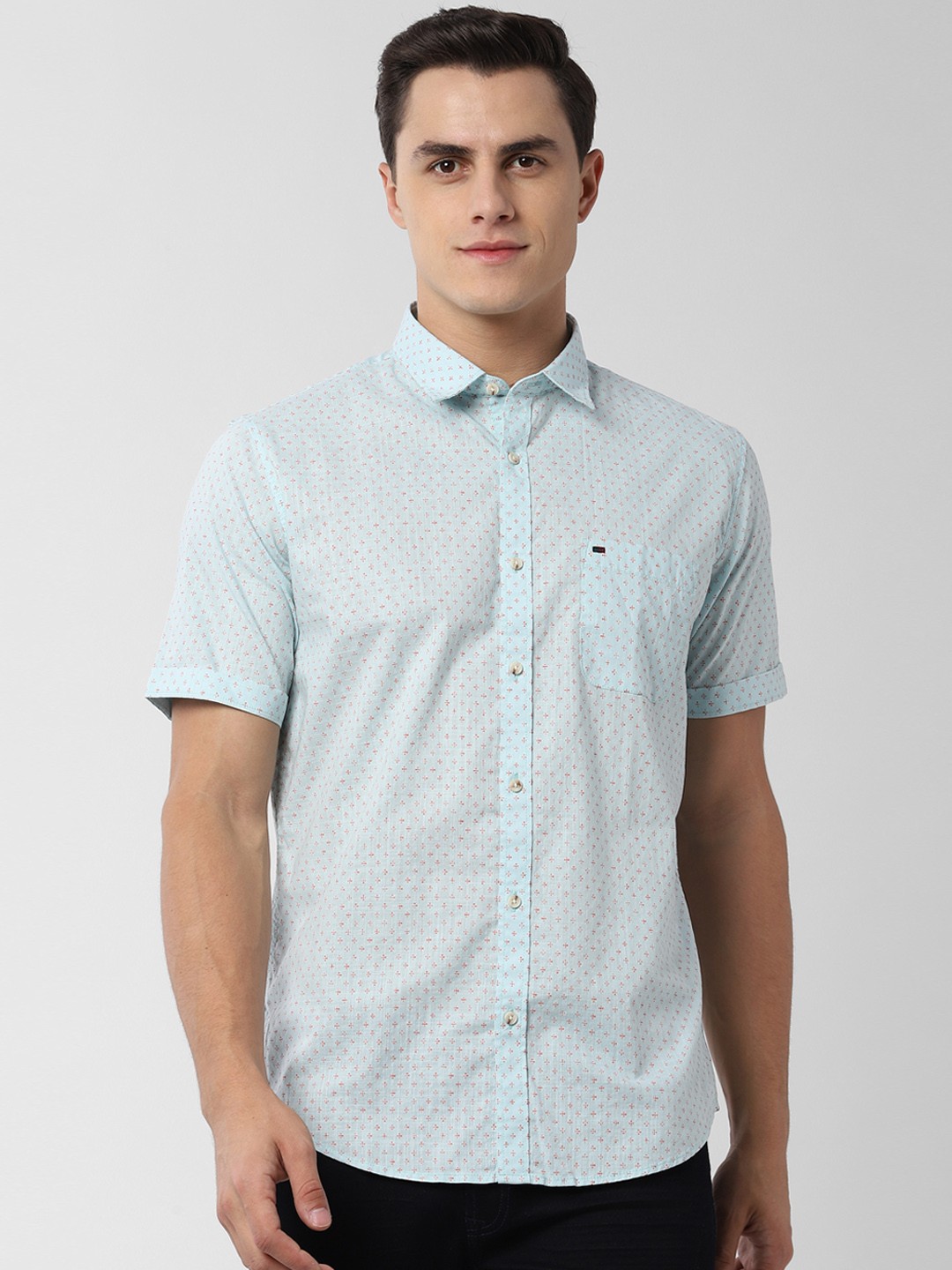 

Peter England Casuals Men Blue & Brown Slim Fit Printed Casual Shirt