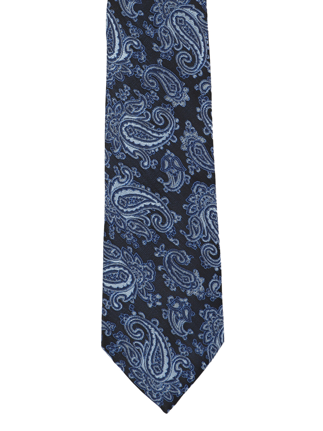 

Peter England Black & Blue Woven Design Broad Tie