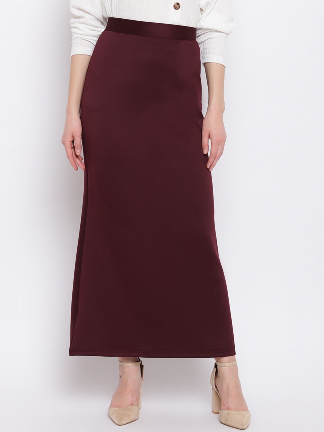 

RIVI Women Maroon Solid Straight Maxi Skirt, Burgundy