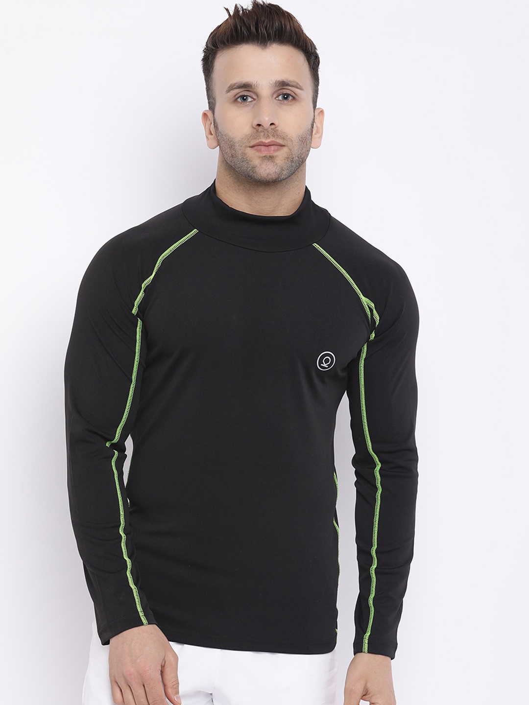

Chkokko Men Black Solid High Neck T-shirt