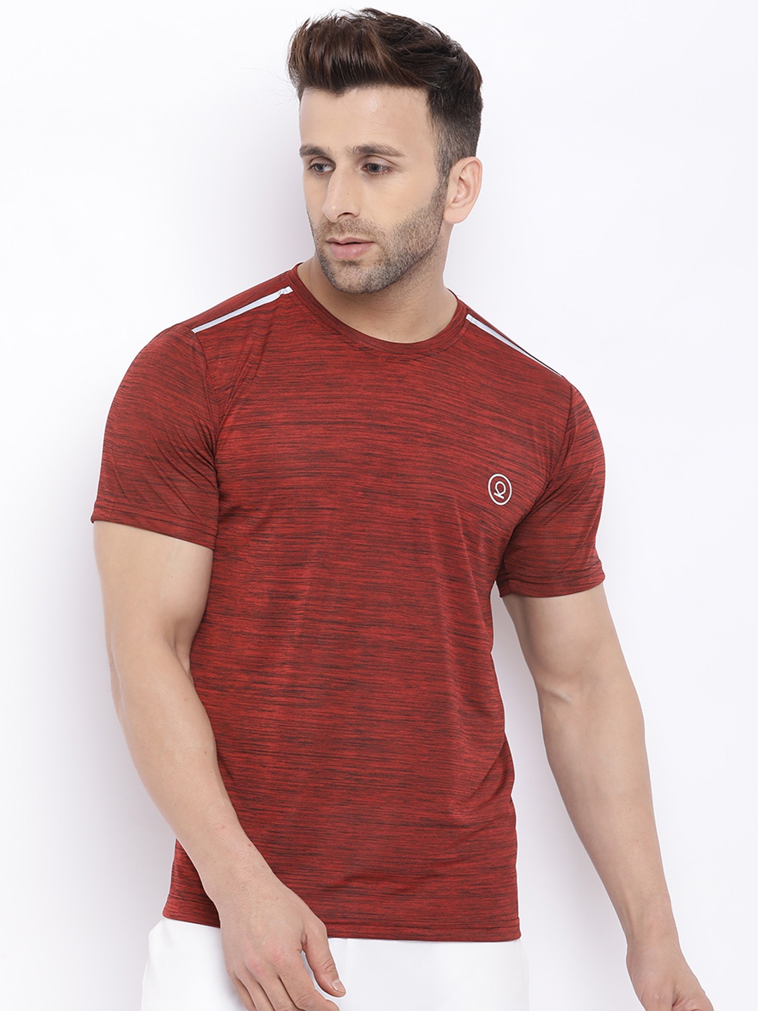 

Chkokko Men Red Self Design Round Neck T-shirt