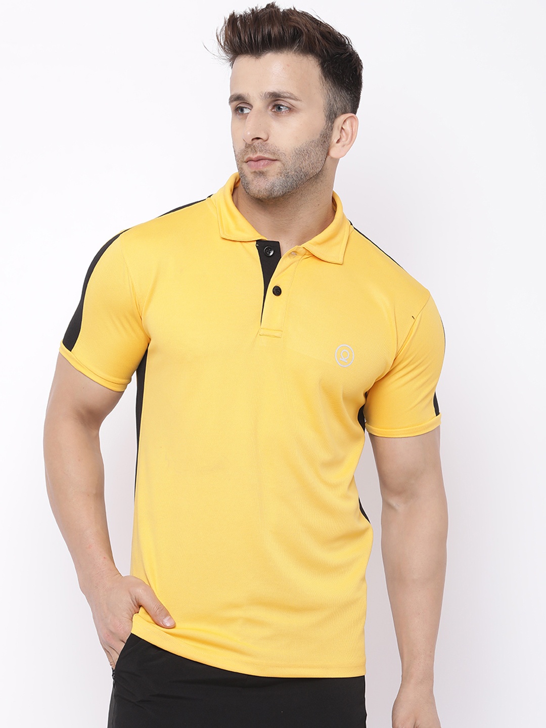 

Chkokko Men Yellow Solid Polo Collar T-shirt
