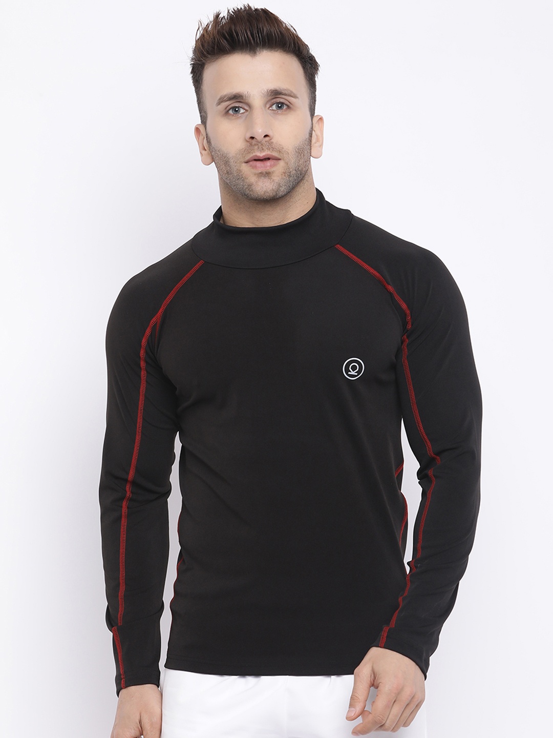 

CHKOKKO Men Black Solid High Neck T-shirt
