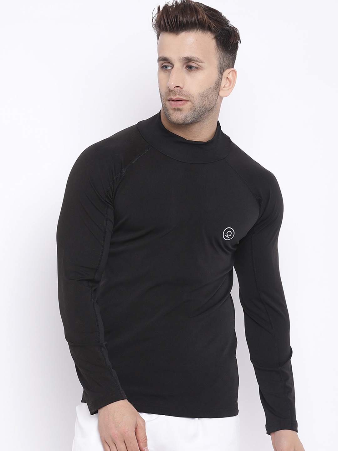 

CHKOKKO Men Black Solid High Neck T-shirt